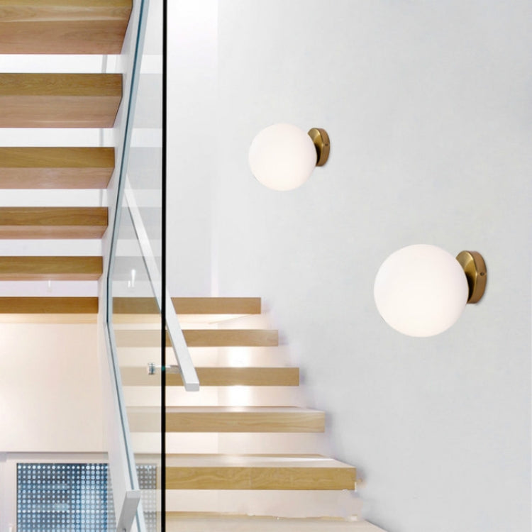 Modern Glass Ball Led Wall Lamp Bedroom Mirror Light Fixtures Indoor Bedside Lamp, Light Source:Without Light Bulb(Copper+20cm White Glass Shade)