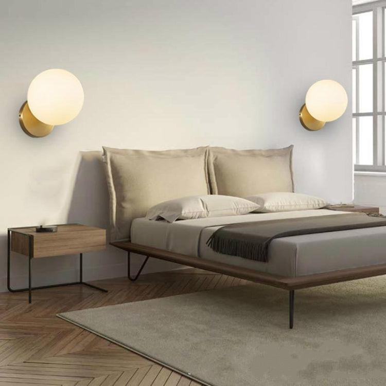 Modern Glass Ball Led Wall Lamp Bedroom Mirror Light Fixtures Indoor Bedside Lamp, Light Source:12W LED Neutral Light(Copper+20cm White Glass Shade)