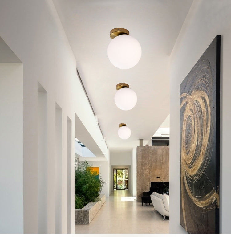 Modern Glass Ball Led Wall Lamp Bedroom Mirror Light Fixtures Indoor Bedside Lamp, Light Source:12W LED Neutral Light(Copper+20cm White Glass Shade)
