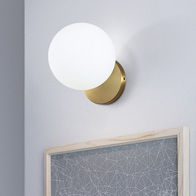 Modern Glass Ball Led Wall Lamp Bedroom Mirror Light Fixtures Indoor Bedside Lamp, Light Source:12W LED Neutral Light(Copper+20cm White Glass Shade)