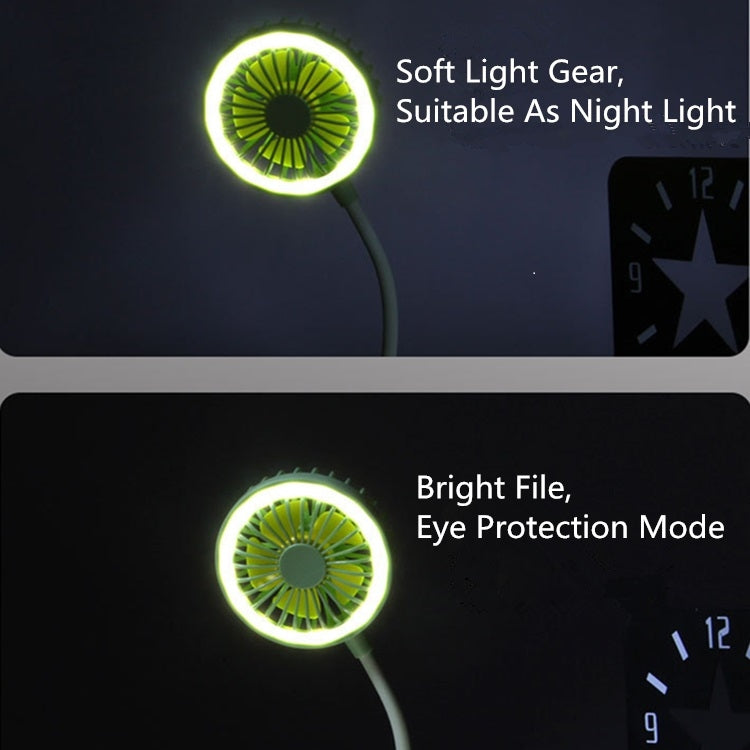 LED Night Light USB Rechargeable Desktop Clip Mute Small Fan(Green)