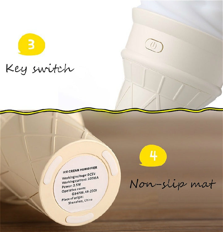 Ice Cream USB Humidifier Air Purifier With Colorful Led Light Ultrasonic Cool Mist Maker