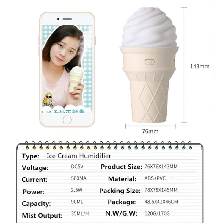 Ice Cream USB Humidifier Air Purifier With Colorful Led Light Ultrasonic Cool Mist Maker