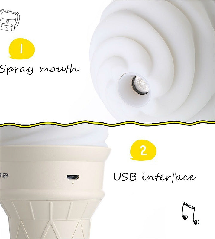 Ice Cream USB Humidifier Air Purifier With Colorful Led Light Ultrasonic Cool Mist Maker