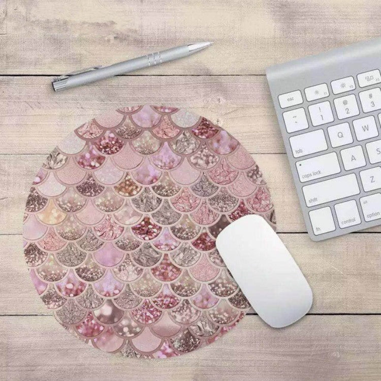 Watercolor Shiny Mermaid Scale Small Round Office Non-slip Mouse Pad, Size:20 Ã— 20cm without Lock