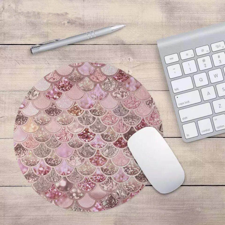 Watercolor Shiny Mermaid Scale Small Round Office Non-slip Mouse Pad, Size:20 Ã— 20cm without Lock