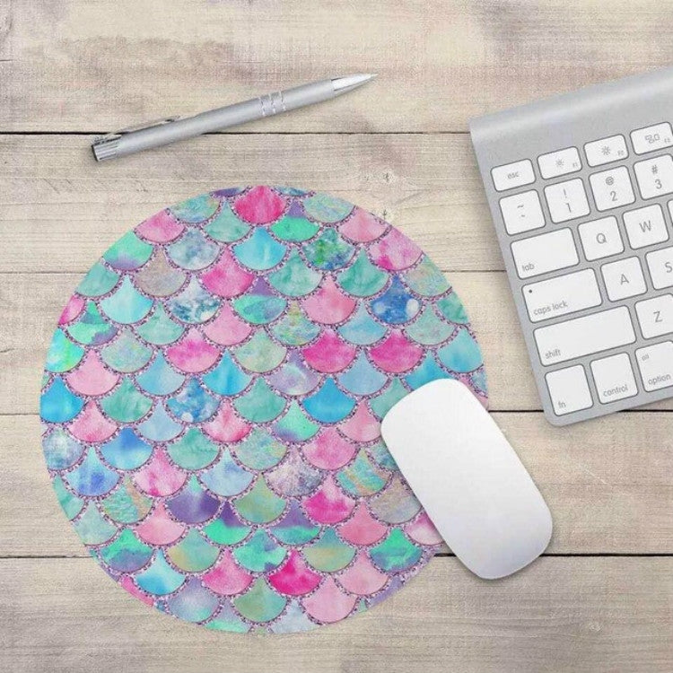 Watercolor Shiny Mermaid Scale Small Round Office Non-slip Mouse Pad, Size:22 Ã— 22cm without Lock