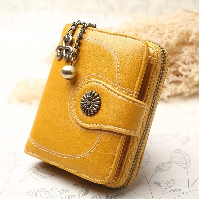 Vintage Oil Wax Leather Tri-fold Zipper Purse Clutch Wallet