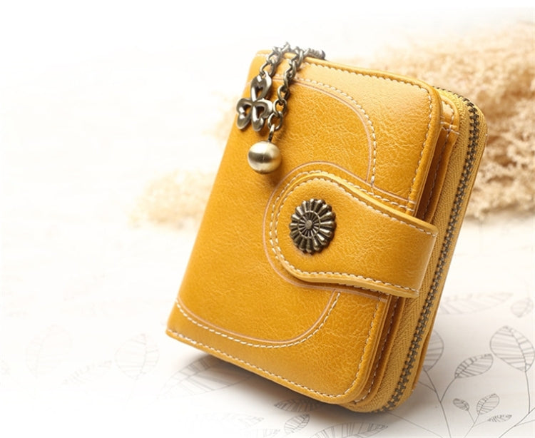 Vintage Oil Wax Leather Tri-fold Zipper Purse Clutch Wallet