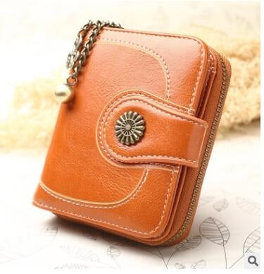Vintage Oil Wax Leather Tri-fold Zipper Purse Clutch Wallet