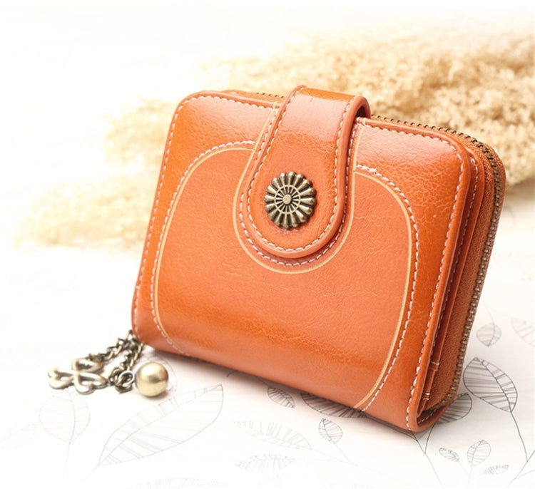 Vintage Oil Wax Leather Tri-fold Zipper Purse Clutch Wallet