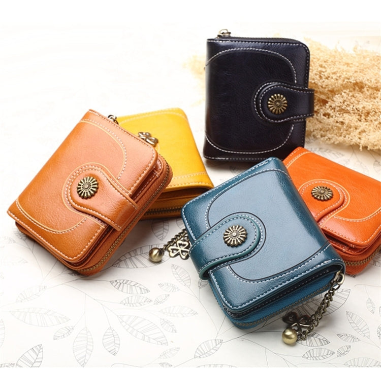 Vintage Oil Wax Leather Tri-fold Zipper Purse Clutch Wallet