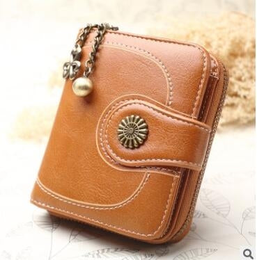 Vintage Oil Wax Leather Tri-fold Zipper Purse Clutch Wallet