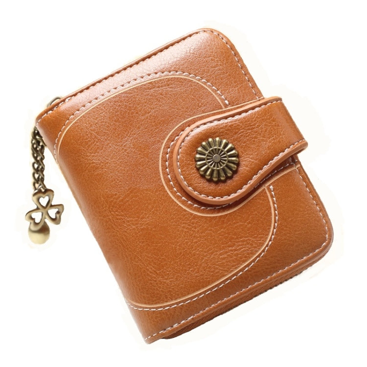 Vintage Oil Wax Leather Tri-fold Zipper Purse Clutch Wallet