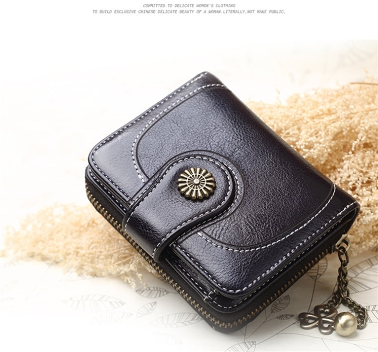 Vintage Oil Wax Leather Tri-fold Zipper Purse Clutch Wallet