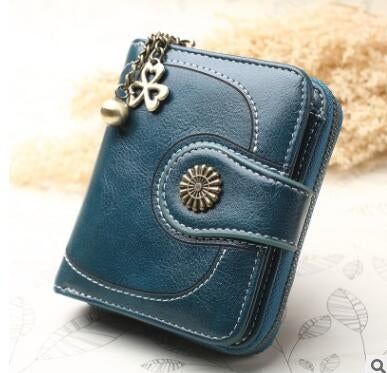 Vintage Oil Wax Leather Tri-fold Zipper Purse Clutch Wallet