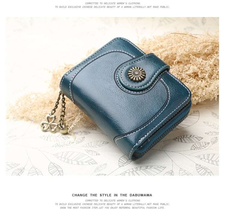 Vintage Oil Wax Leather Tri-fold Zipper Purse Clutch Wallet