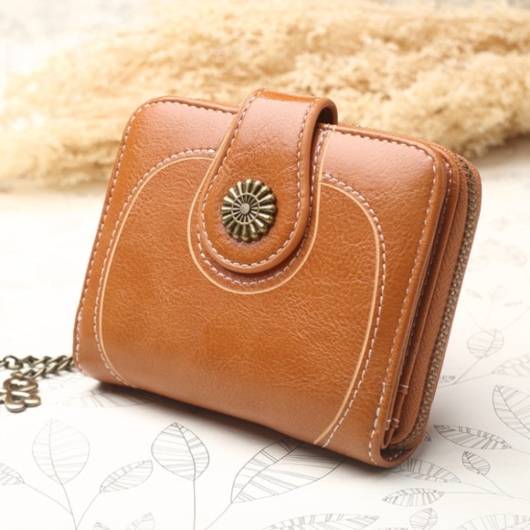 Vintage Oil Wax Leather Tri-fold Zipper Purse Clutch Wallet