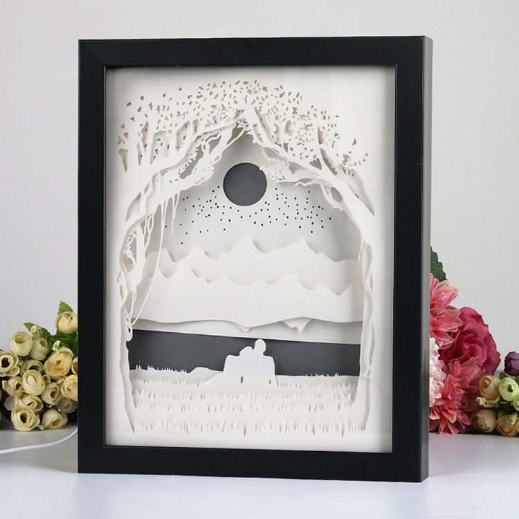 3D Paper Carving Lamp Couple Light Shadow Paper Carved Night Light(Random Frame Color Delivery)
