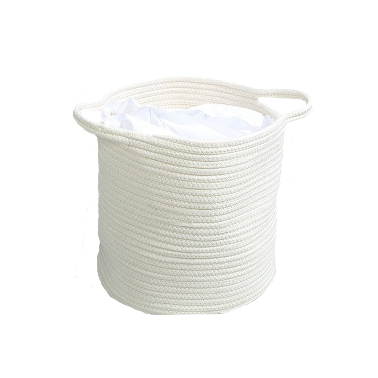 Woven Cotton Rope Laundry Basket Toy Storage Basket, Size:L(White)