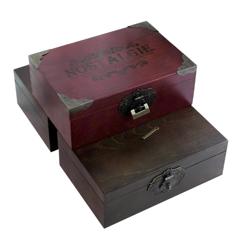 Exquisite Small Wooden Box Antique Lockable Jewelry Sundries Storage Box, Size:S(Wine Red - Dandelion)