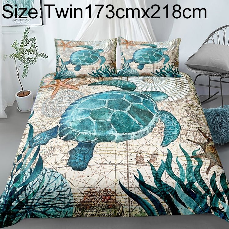 Bedding Marine Series Whale Turtle Octopus Quilt Cover Three-piece, Size:Twin173cmx218cm