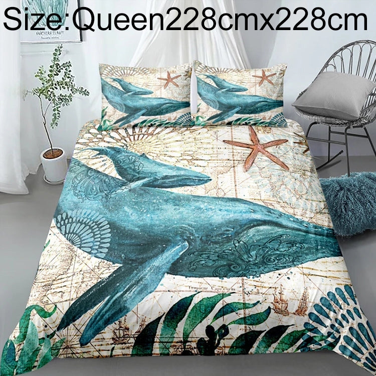 Bedding Marine Series Whale Turtle Octopus Quilt Cover Three-piece, Size:Queen228cmx228cm(Whale)
