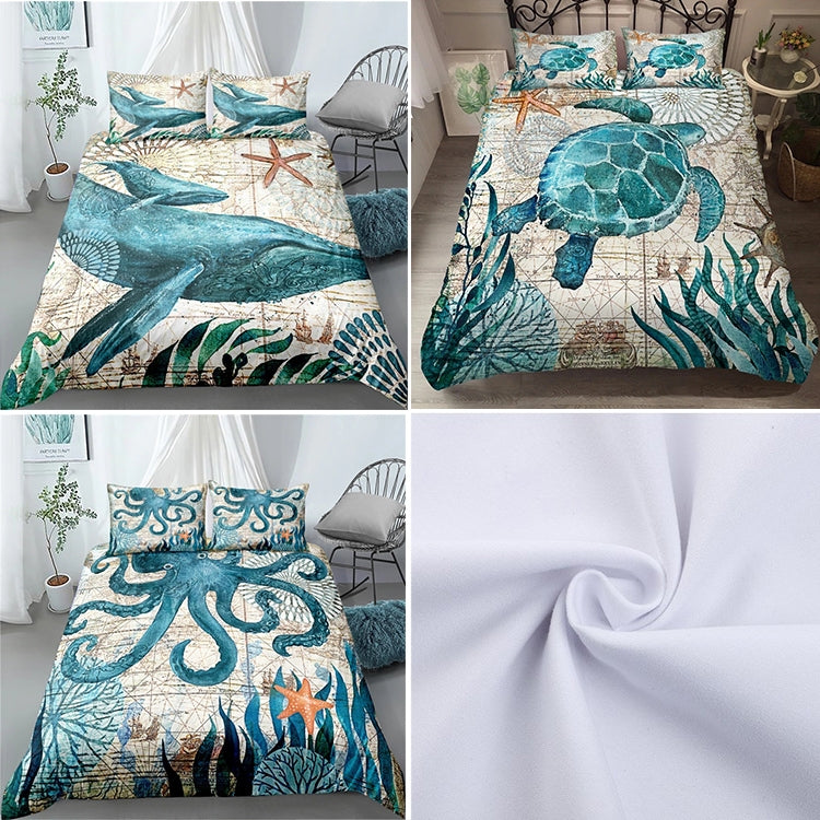 Bedding Marine Series Whale Turtle Octopus Quilt Cover Three-piece, Size:AUS140cmx210cm(Octopus)