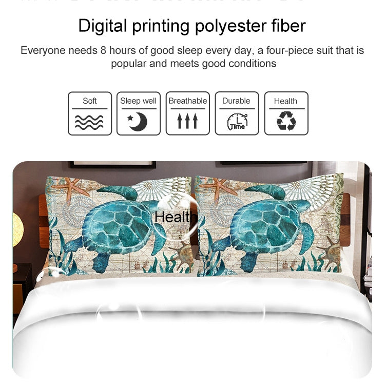 Bedding Marine Series Whale Turtle Octopus Quilt Cover Three-piece, Size:AUQ210cmx210cm(Tortoise)