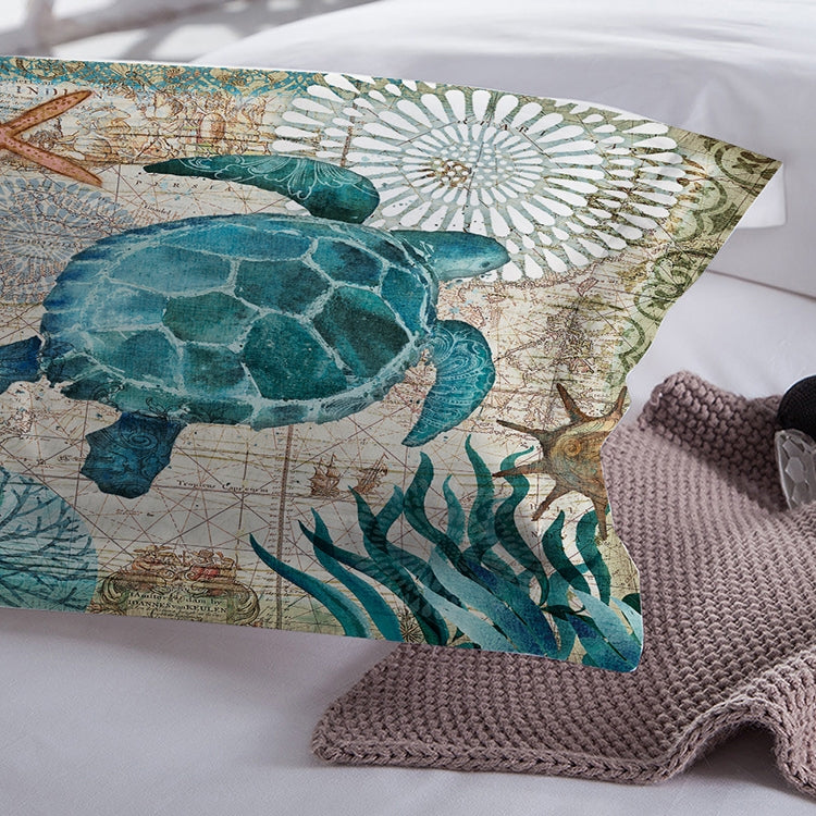 Bedding Marine Series Whale Turtle Octopus Quilt Cover Three-piece, Size:AUQ210cmx210cm(Tortoise)
