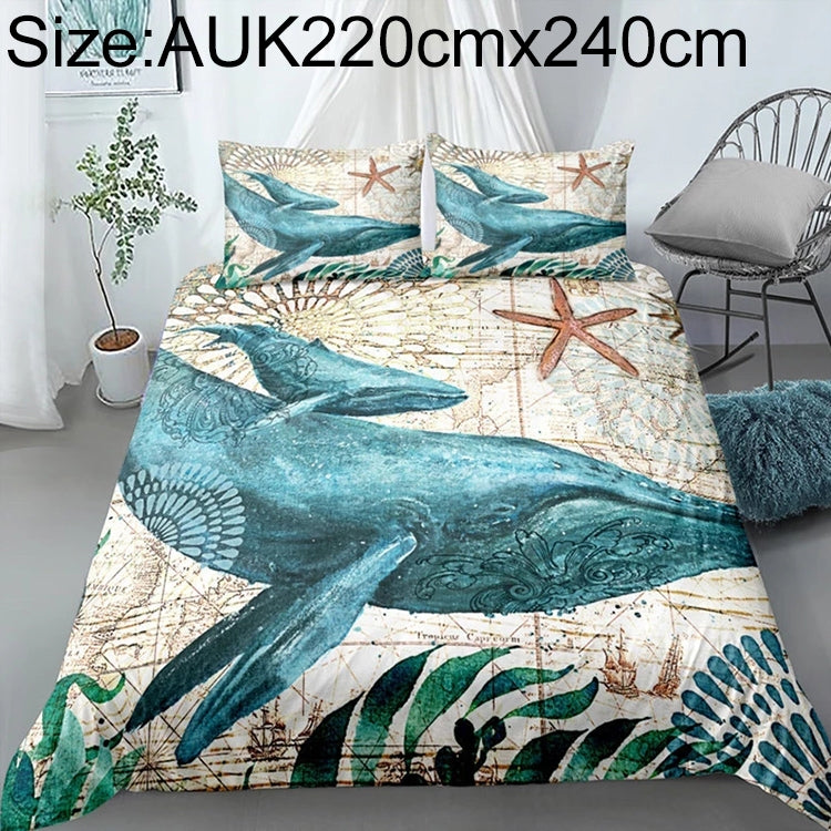 Bedding Marine Series Whale Turtle Octopus Quilt Cover Three-piece, Size:AUK220cmx240cm