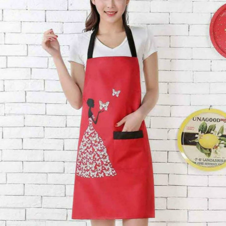 Waterproof Polyester Apron Woman Adult Bibs Home Cooking Baking Coffee Shop Cleaning Kitchen Accessory Beauty Red