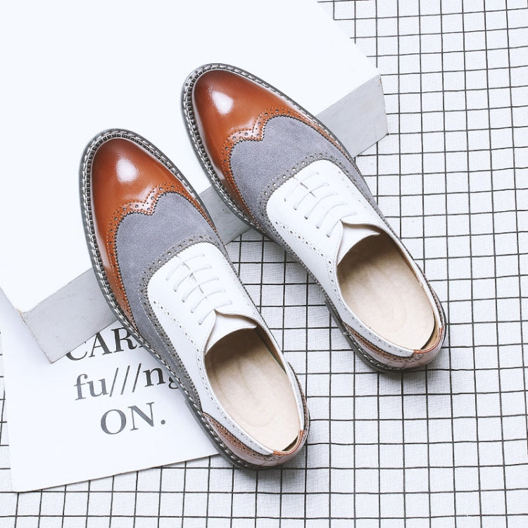 Men British Business Casual Brock Color Matching Leather Shoes, Size:39