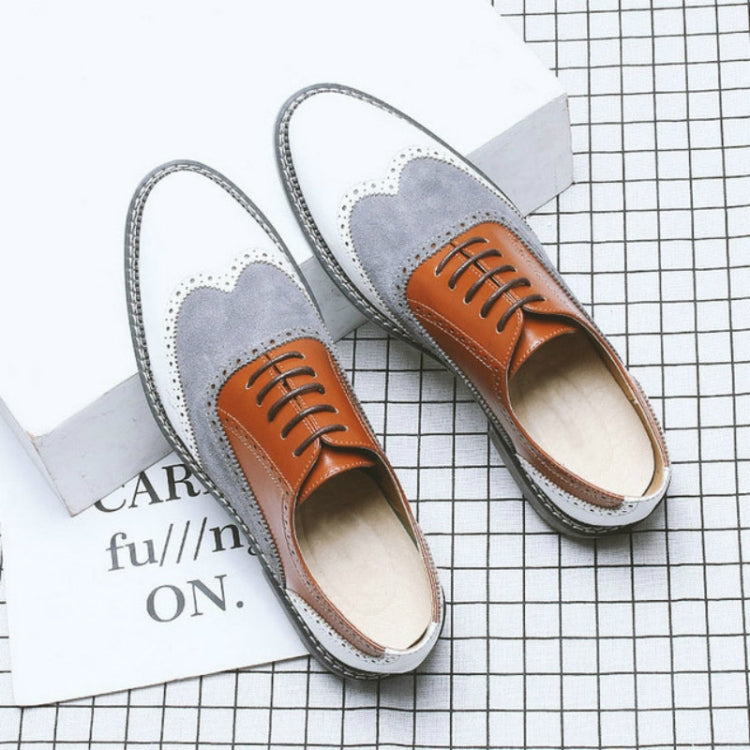 Men British Business Casual Brock Color Matching Leather Shoes, Size:42