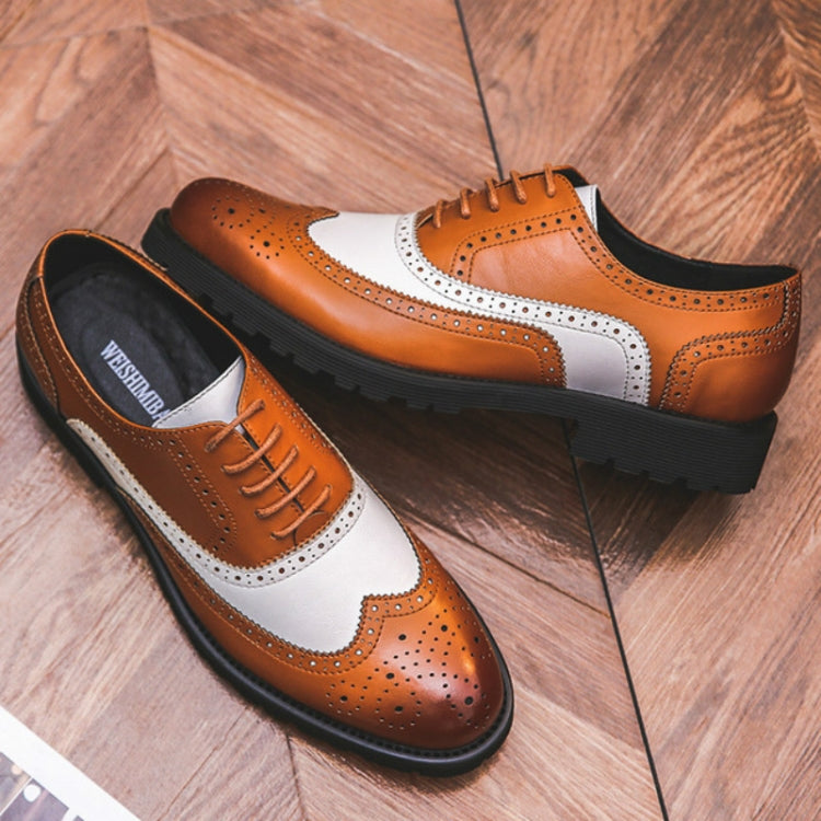 Men British Business Casual Brock Color Matching Leather Shoes, Size:42