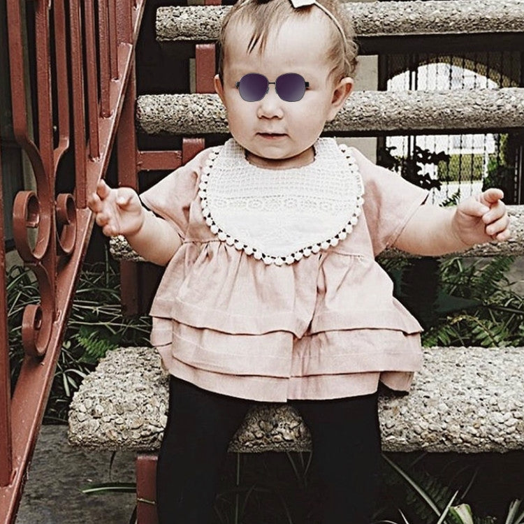 Cotton Lace Female Baby Bib Princess Bib Saliva Towel 360 Degree Rotation Child Fake Collar Decoration, Color:Jacquard Lace Light Apricot