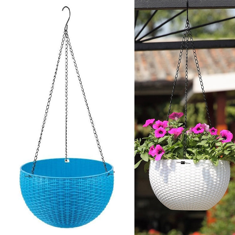 Rattan-like Hanging Basket Plastic Garden Flower Pot Creative Green Dill Absorbent Hanging Basin, Size:M