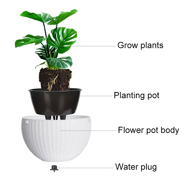 Rattan-like Hanging Basket Plastic Garden Flower Pot Creative Green Dill Absorbent Hanging Basin, Size:M