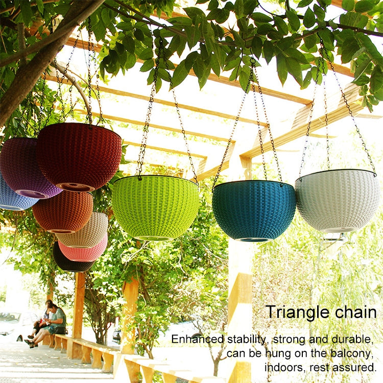 Rattan-like Hanging Basket Plastic Garden Flower Pot Creative Green Dill Absorbent Hanging Basin, Size:M