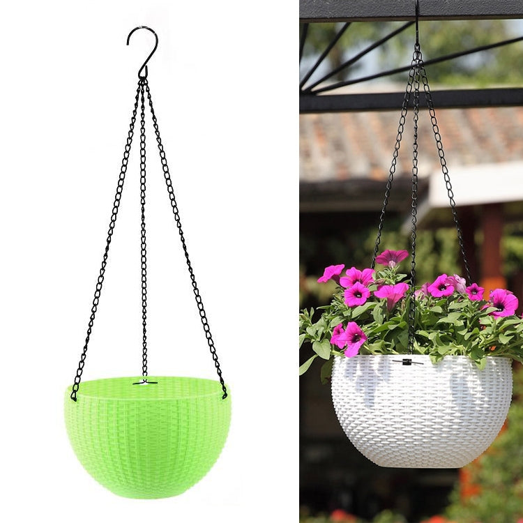 Rattan-like Hanging Basket Plastic Garden Flower Pot Creative Green Dill Absorbent Hanging Basin, Size:M