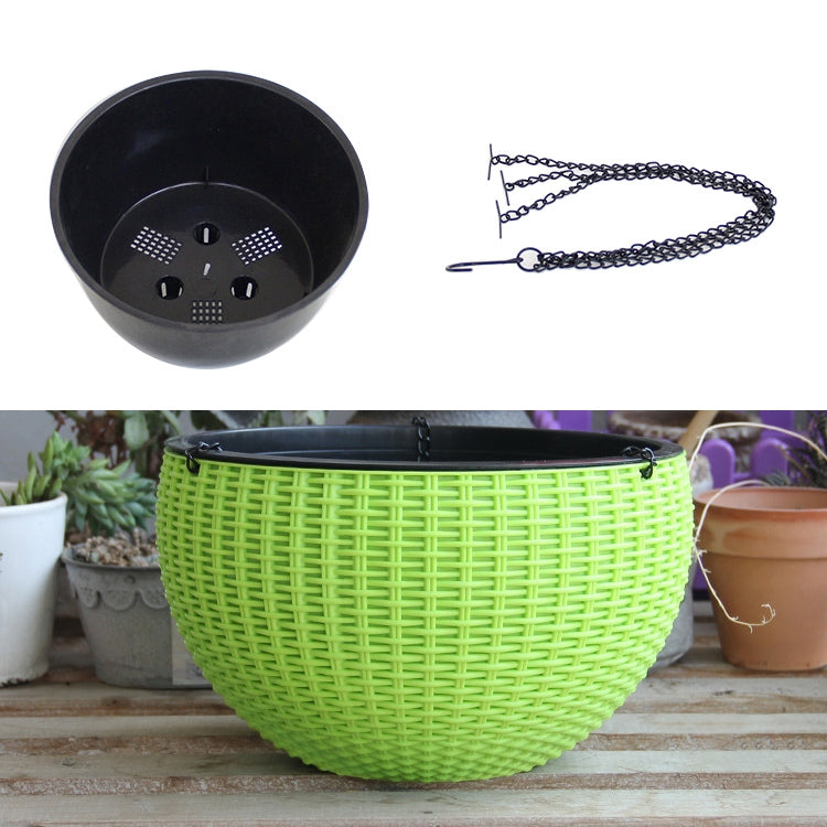 Rattan-like Hanging Basket Plastic Garden Flower Pot Creative Green Dill Absorbent Hanging Basin, Size:M