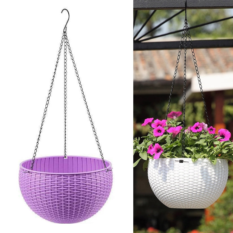 Rattan-like Hanging Basket Plastic Garden Flower Pot Creative Green Dill Absorbent Hanging Basin, Size:M