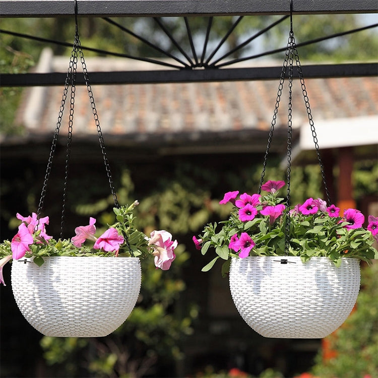 Rattan-like Hanging Basket Plastic Garden Flower Pot Creative Green Dill Absorbent Hanging Basin, Size:M
