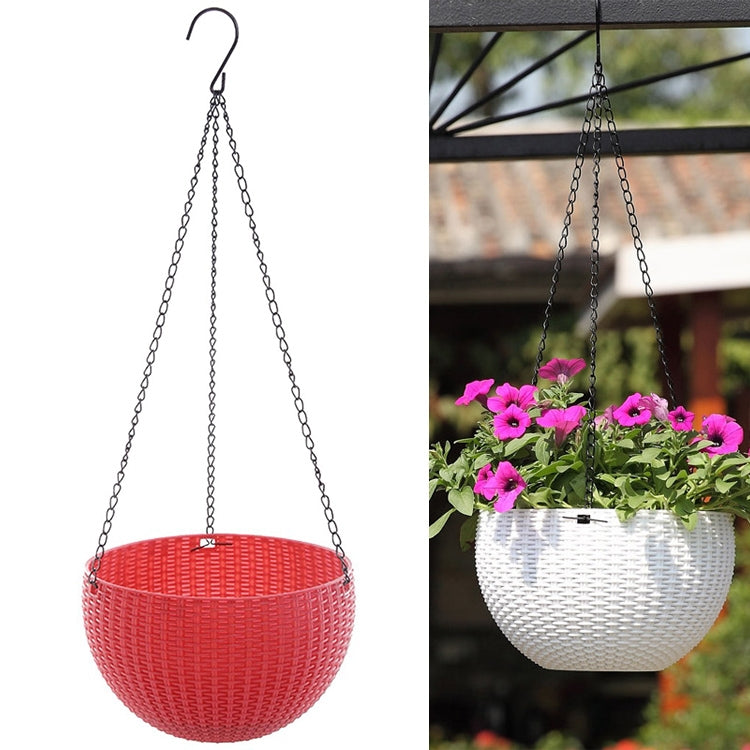 Rattan-like Hanging Basket Plastic Garden Flower Pot Creative Green Dill Absorbent Hanging Basin, Size:M