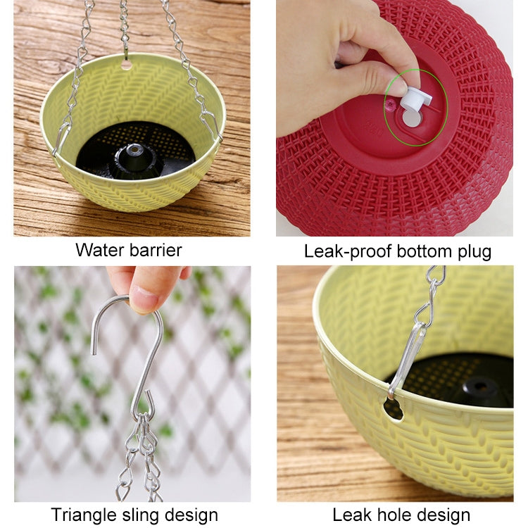 Rattan-like Hanging Basket Plastic Garden Flower Pot Creative Green Dill Absorbent Hanging Basin, Size:M