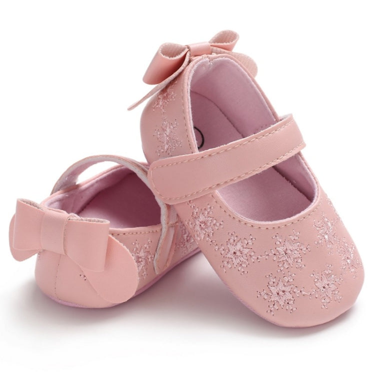 Spring Autumn Baby Girl Cute Bow Embroider Flowers First Walkers Non-slip Soft Princess Shoes(Pink)