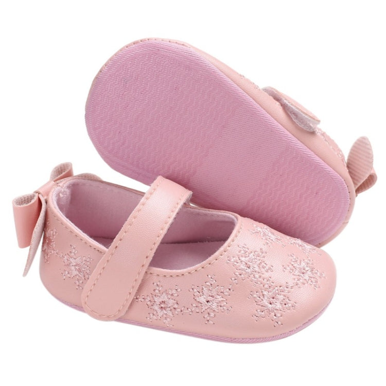 Spring Autumn Baby Girl Cute Bow Embroider Flowers First Walkers Non-slip Soft Princess Shoes(Pink)