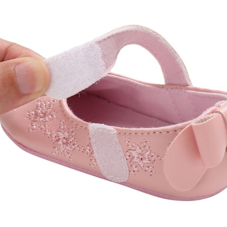 Spring Autumn Baby Girl Cute Bow Embroider Flowers First Walkers Non-slip Soft Princess Shoes(Pink)
