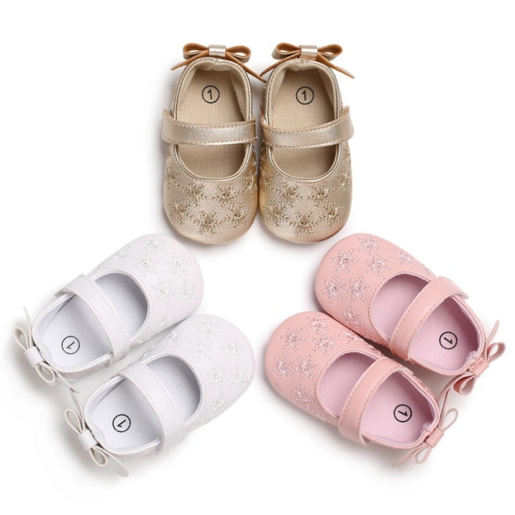 Spring Autumn Baby Girl Cute Bow Embroider Flowers First Walkers Non-slip Soft Princess Shoes(Pink)