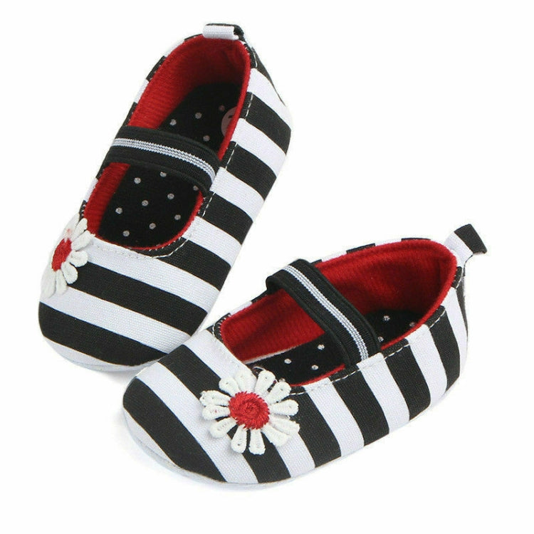 Fashion Summer Cute First Walker Newborn Flower Striped Print Princess Shoes(Black)